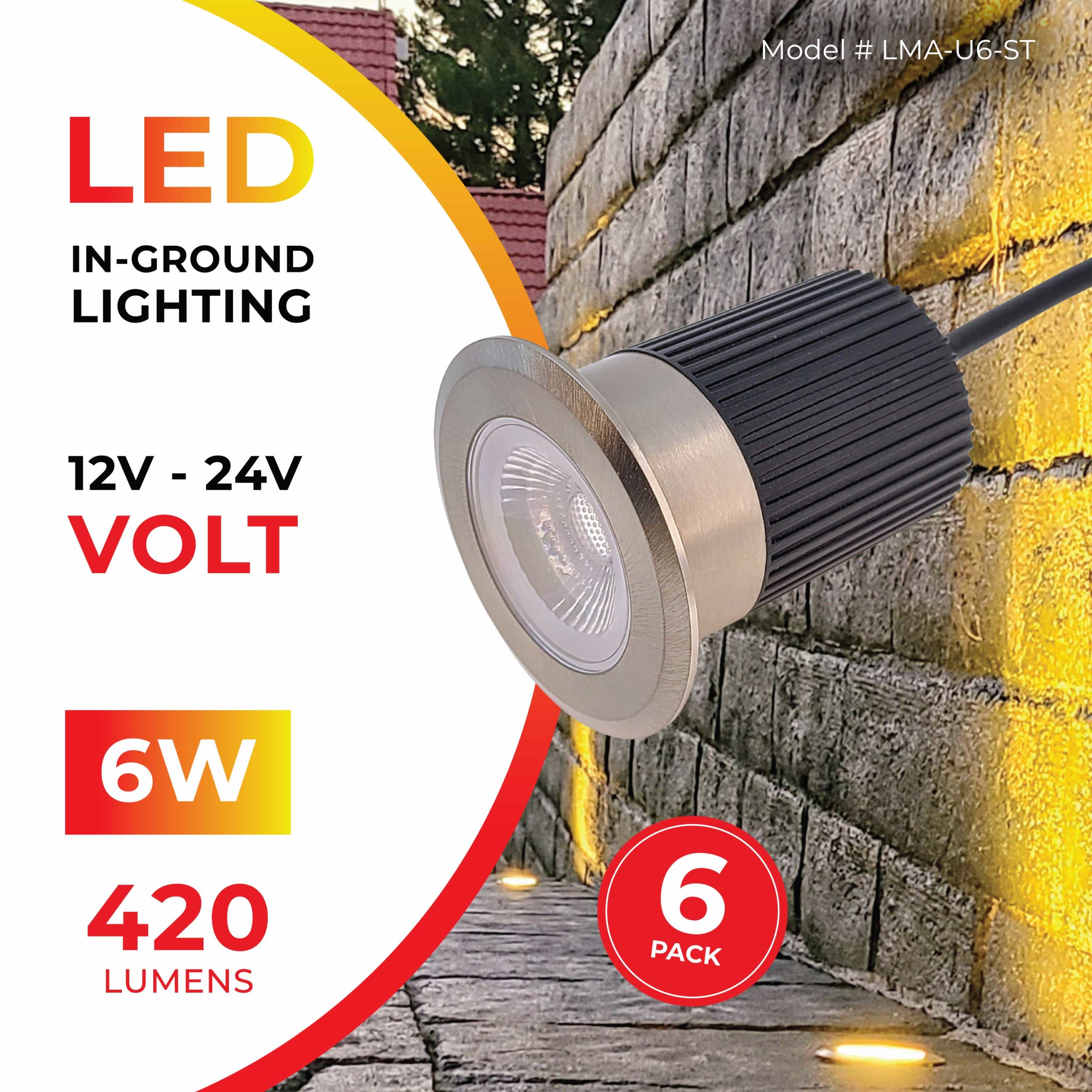 Landscape Lights 6Pack LED Well 1W 12V-24V Ground IP67 Waterproof Low Voltage 