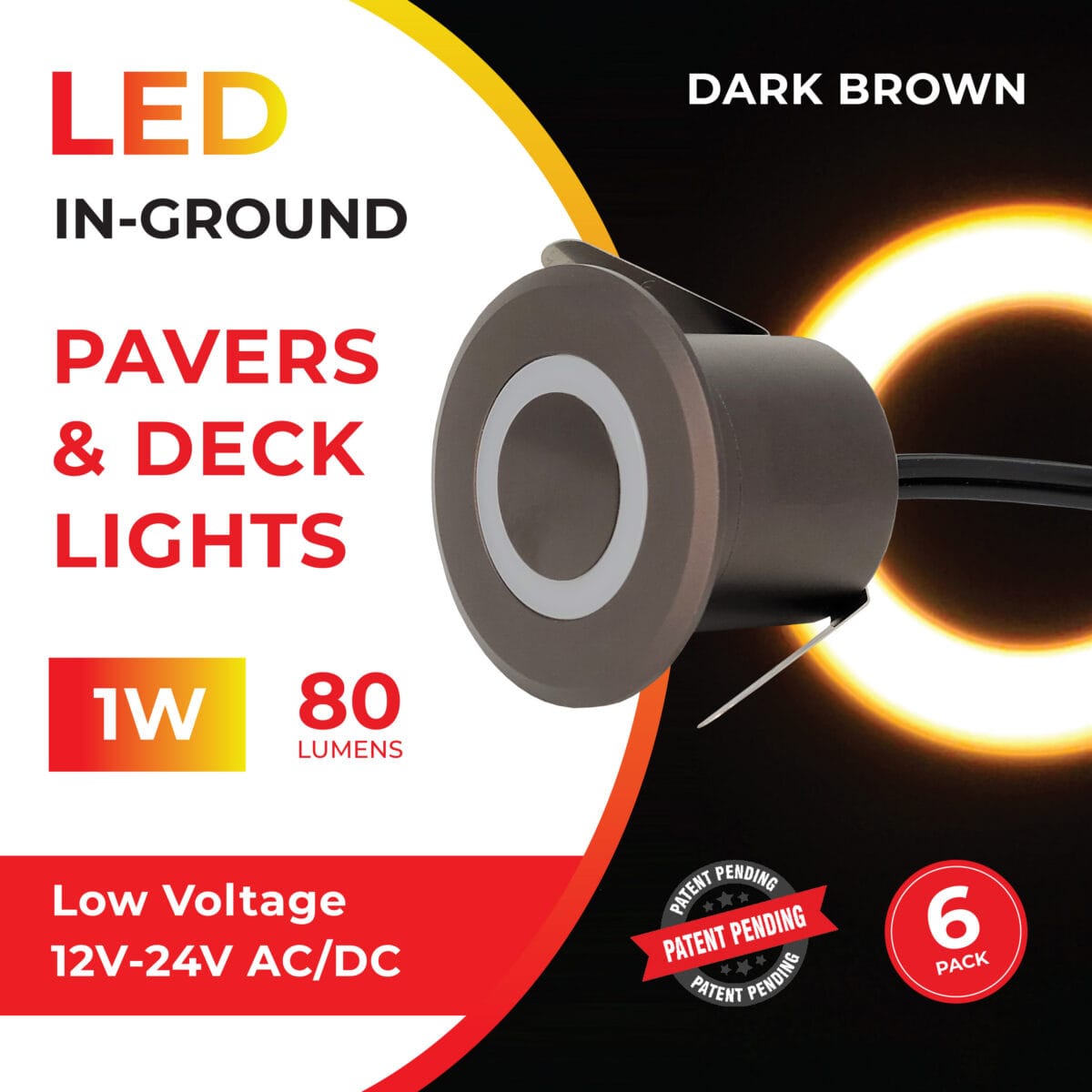 LED In-Ground Pavers Ambiance Lights, Ring Light Effect. Ideal for Decks, Driveways, Patios, Brown Color, 6-Pack - Image 3