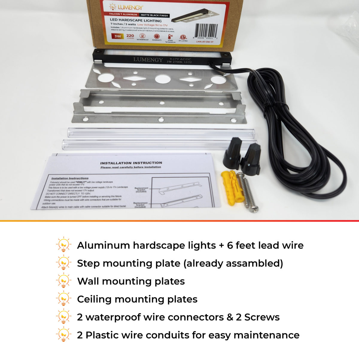Super Slim Aluminum LED Hardscape lights, For Retaining Walls, Paver Steps & Ceiling (6-Pack)