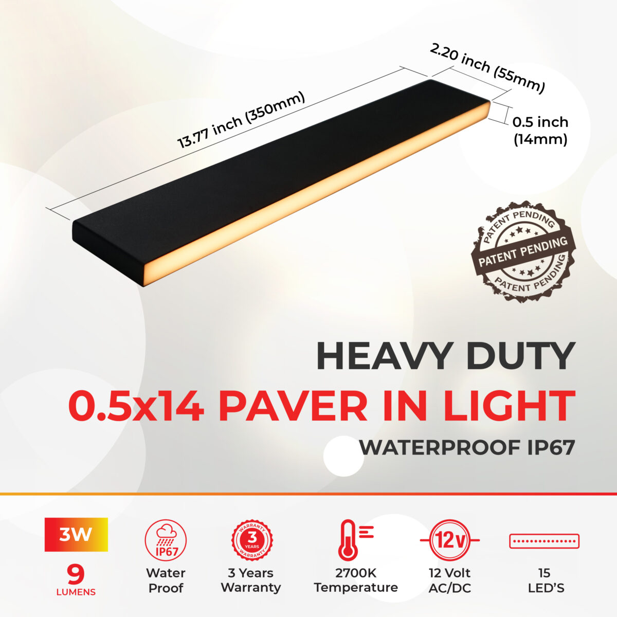 Waterproof Slim Paver Light - 0.5x14 Inch - IP67
