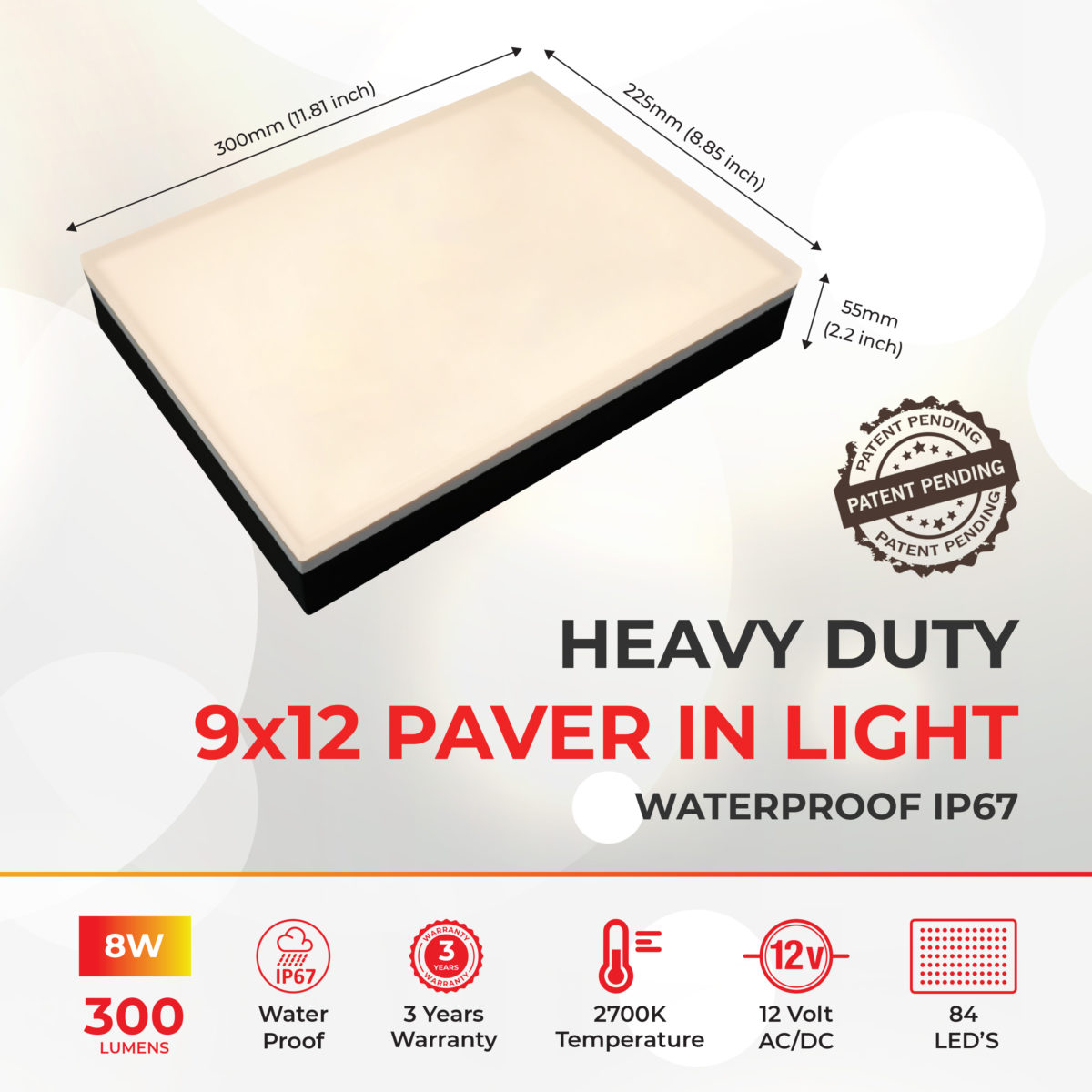 Dimensions of Lumengy Paver Light 9x12 Inch