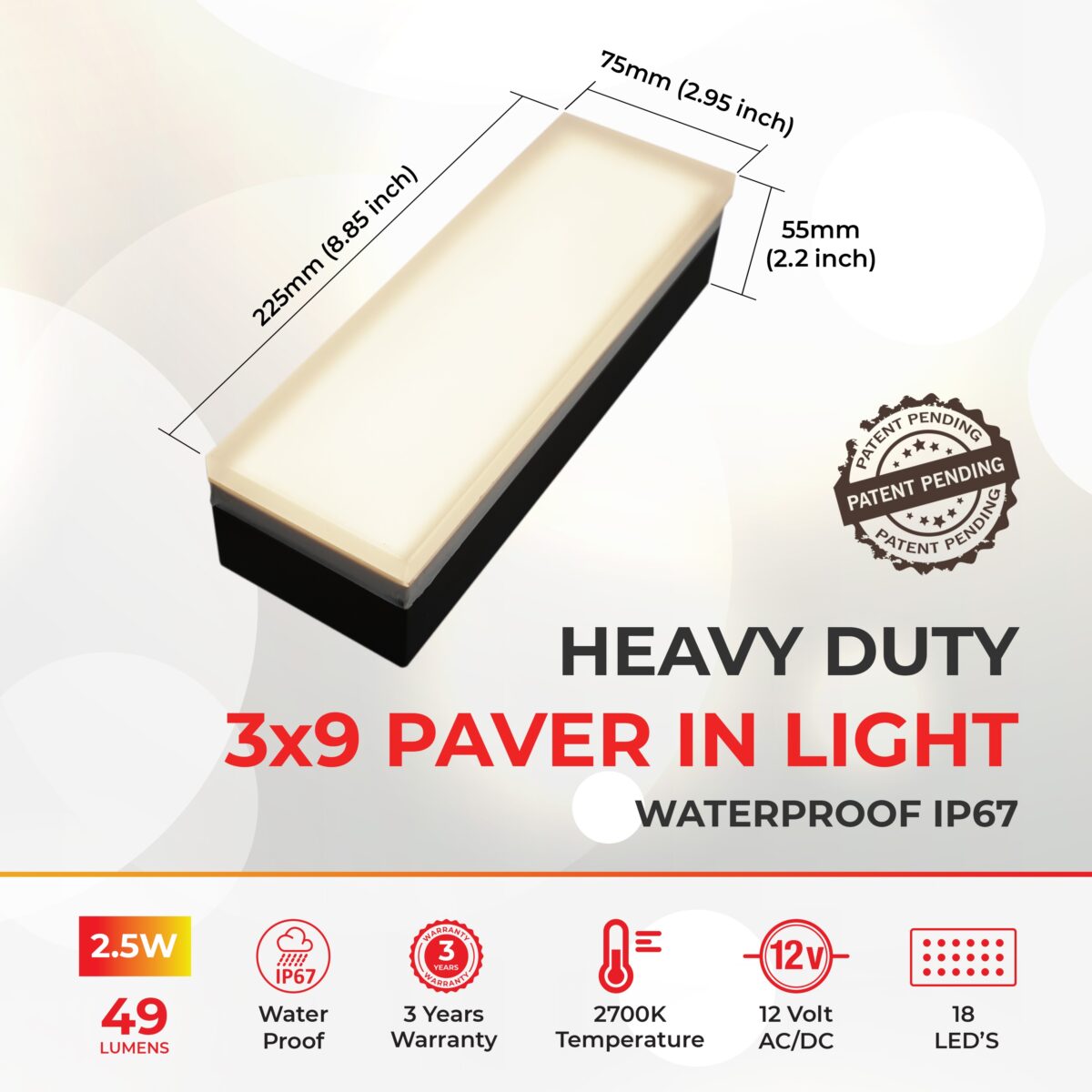 Dimensions of 3x9 Inch Waterproof Paver