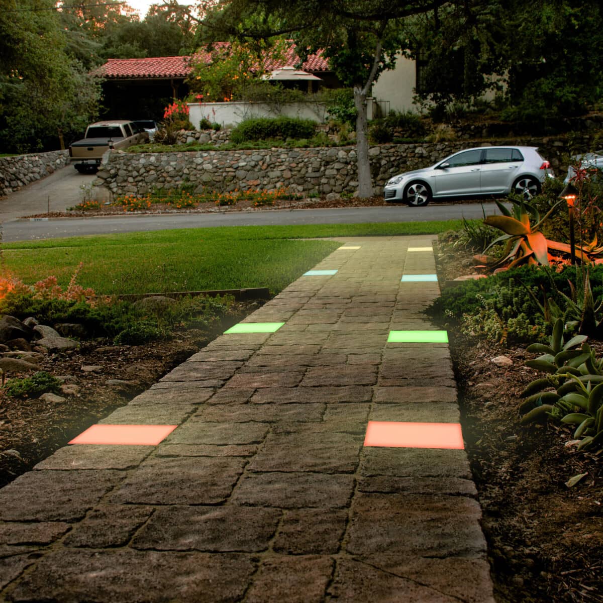 RGBWW Lights Along Walkway - Outdoor Ambiance Lighting