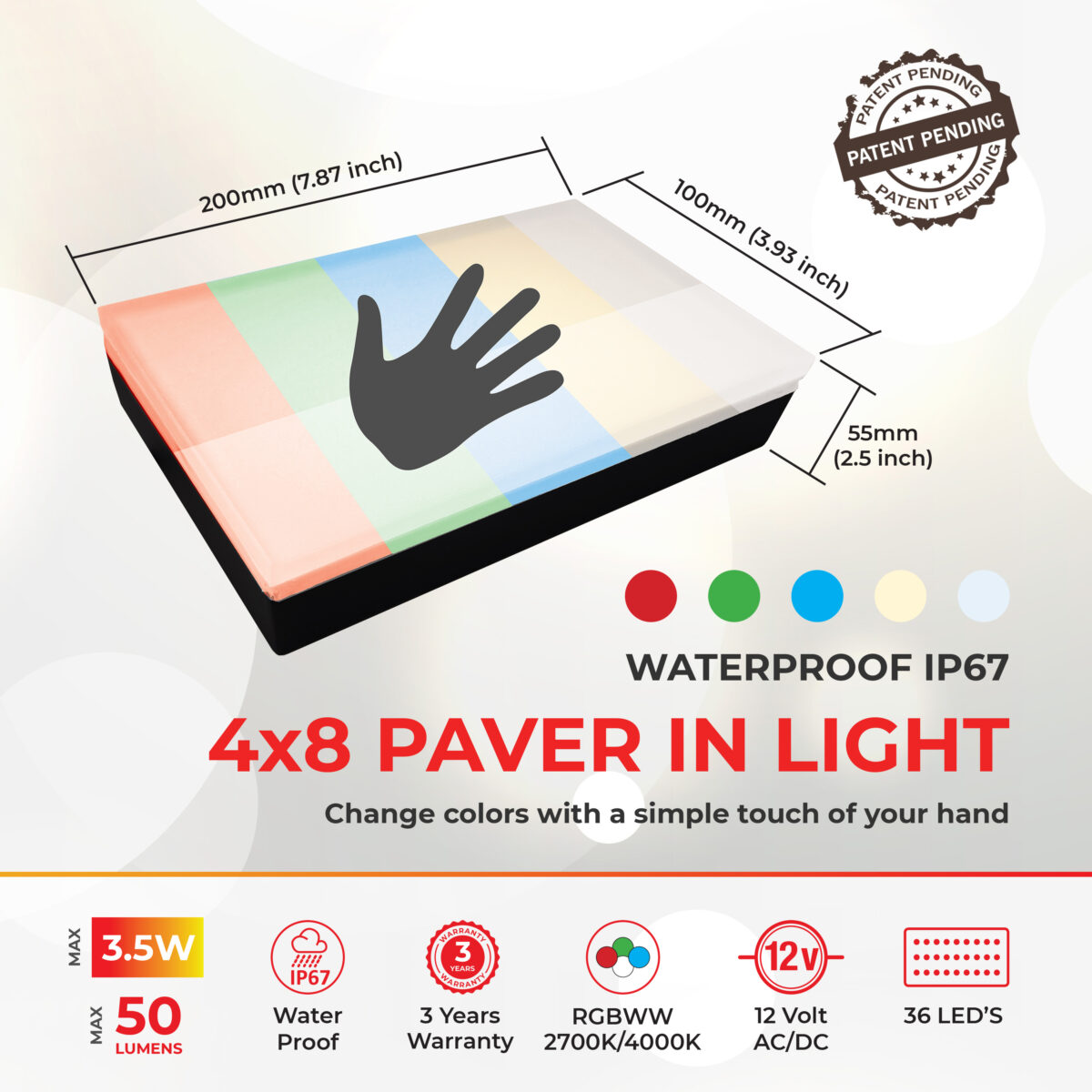 Seamless touch-controlled & Waterproof Durability Lumengy Paver Lights
