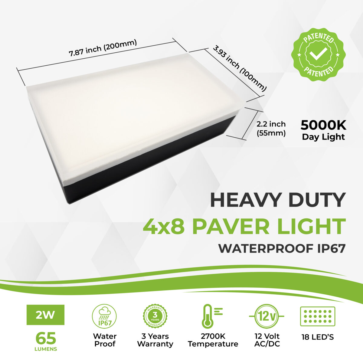 Paver Light 4×8 Inch, 5000K Brick Lighting For Pavers, Driveway, Pathway Patio, & Garden, 12V Waterproof IP67, Drive-Over Rated - Image 2
