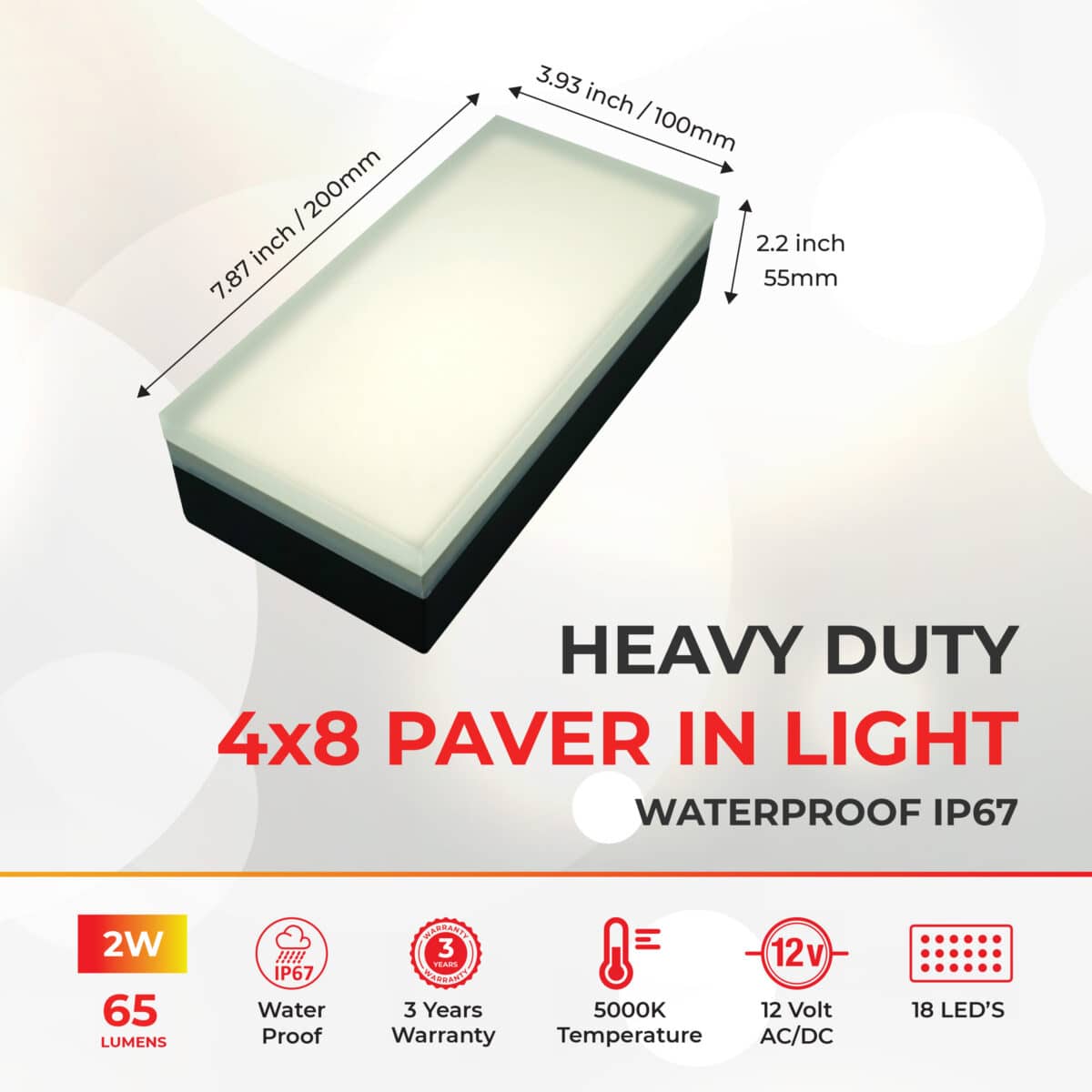 Dimensions of Lumengy 4x8 Inch Paver Light - 7.87 × 3.93 × 2.2 inches