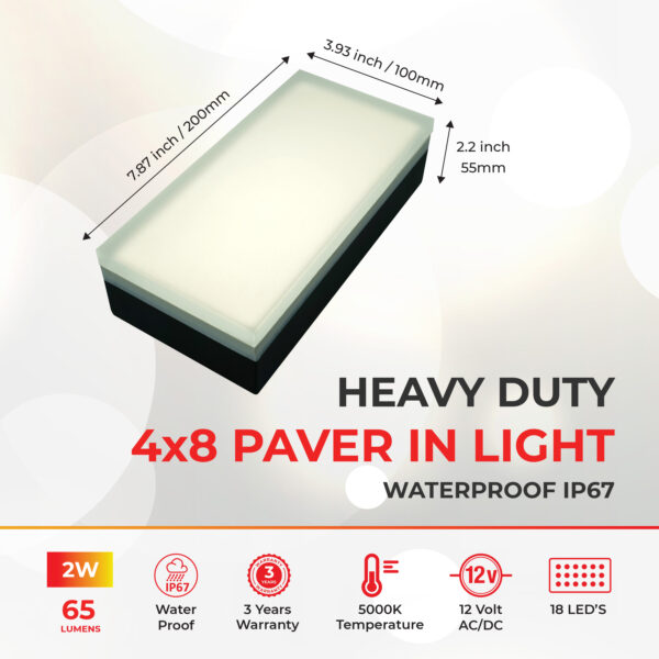 Dimensions of Lumengy 4x8 Inch Paver Light - 7.87 × 3.93 × 2.2 inches