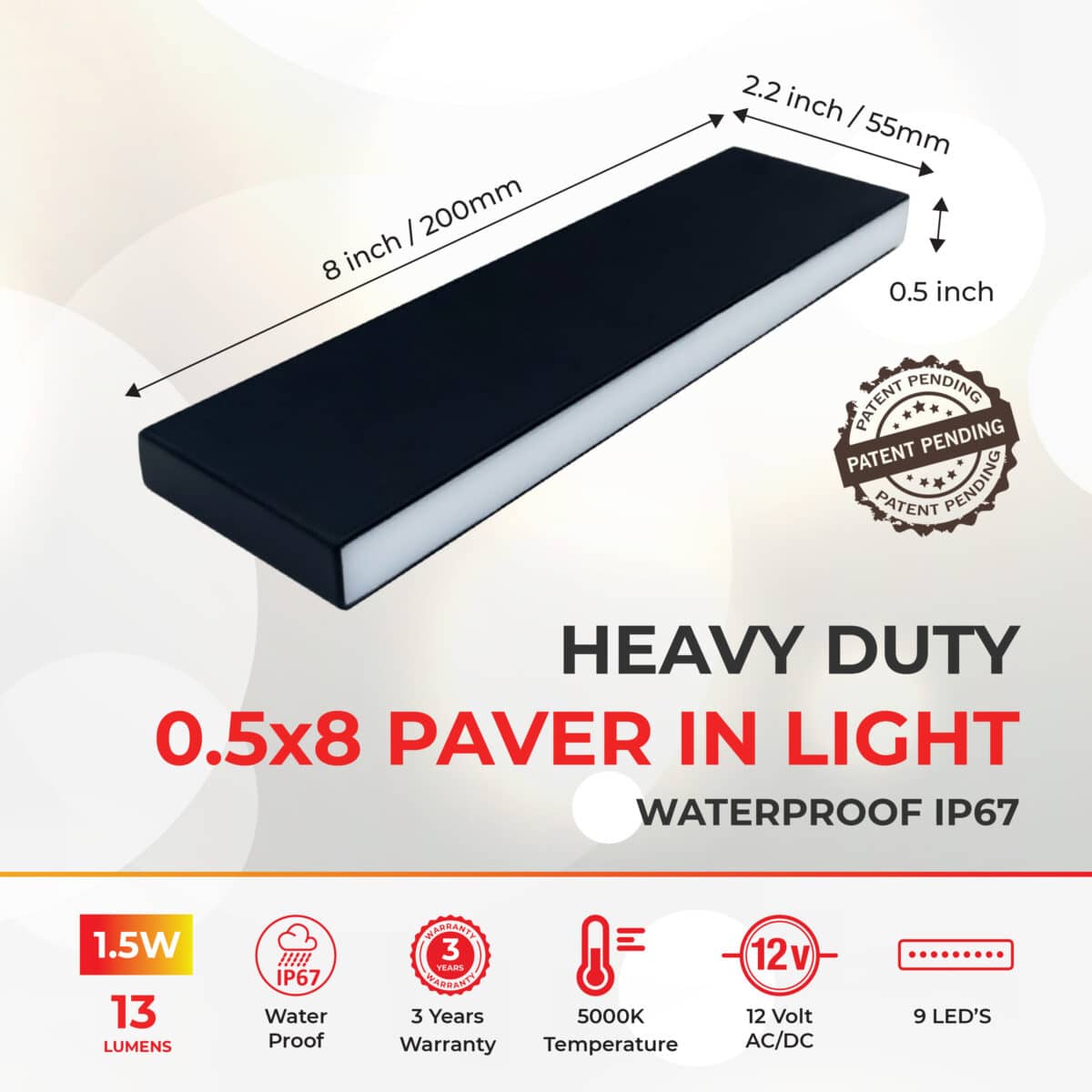 Dimensions of Lumengy Slim Paver Light 0.5x8 Inch - 8.5 × 1 × 2.5 inches