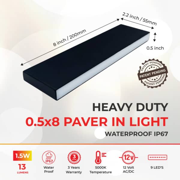 Dimensions of Lumengy Slim Paver Light 0.5x8 Inch - 8.5 × 1 × 2.5 inches