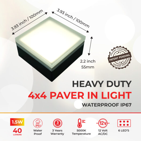 Lumengy 4x4 Paver Light Dimensions.