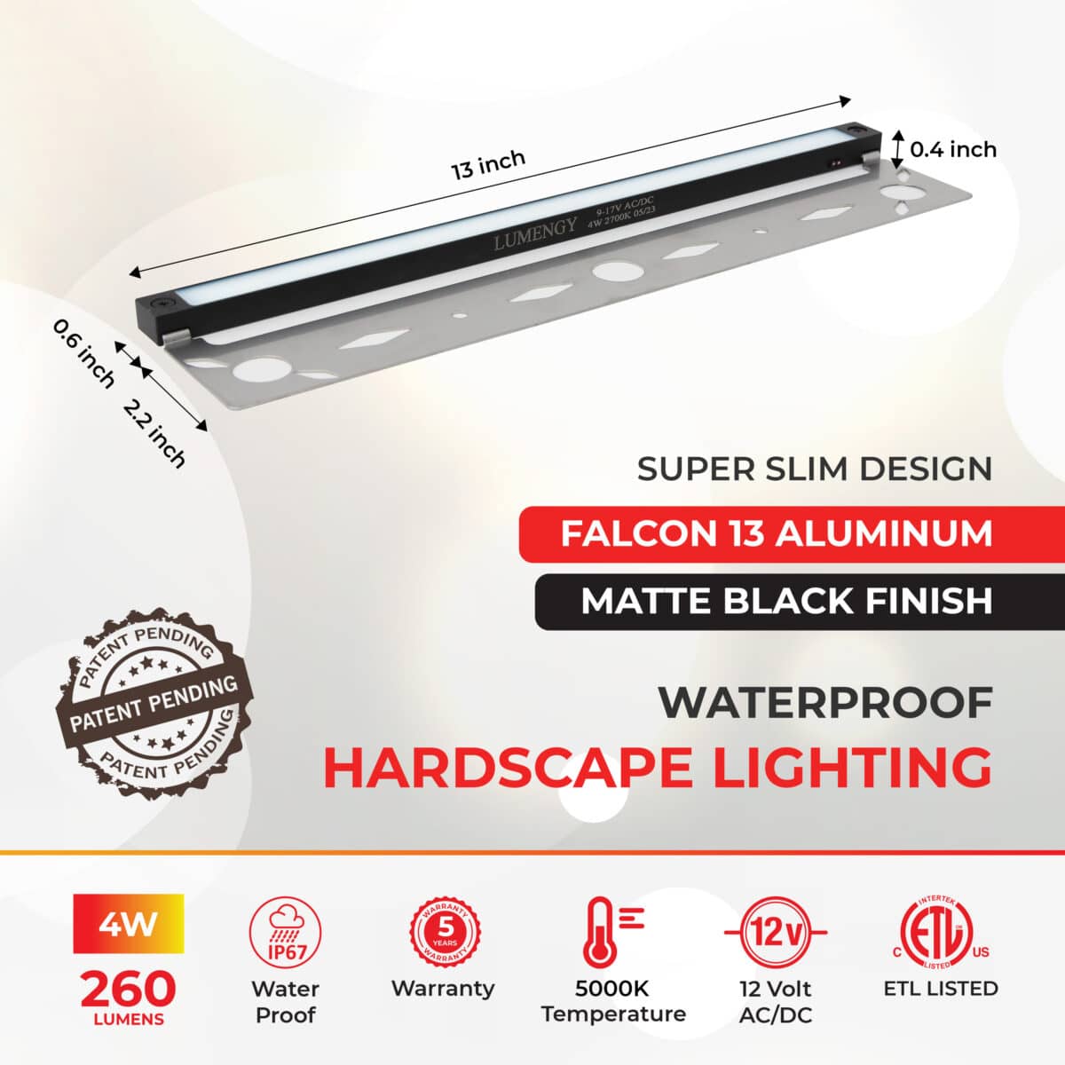 Lumengy Hardscape Light 5000K provides crisp, daylight-like illumination, ideal for enhancing outdoor spaces with a modern touch.