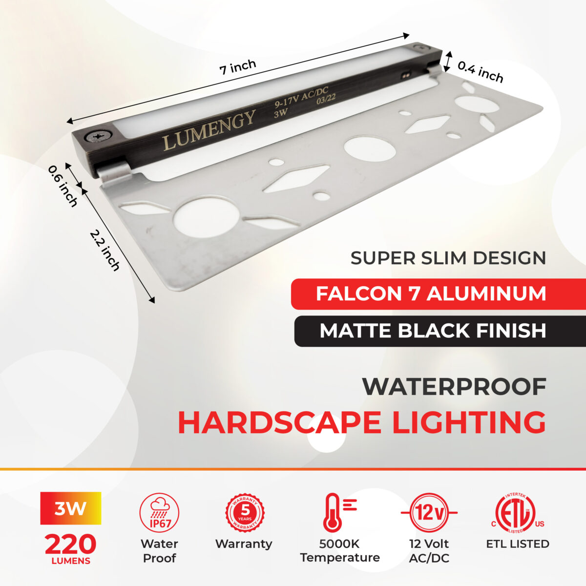 7 inch 3w Super Slim Aluminum LED Hardscape lights, 5000K For Retaining Walls, Paver Steps & Ceiling (6-Pack) - Image 2