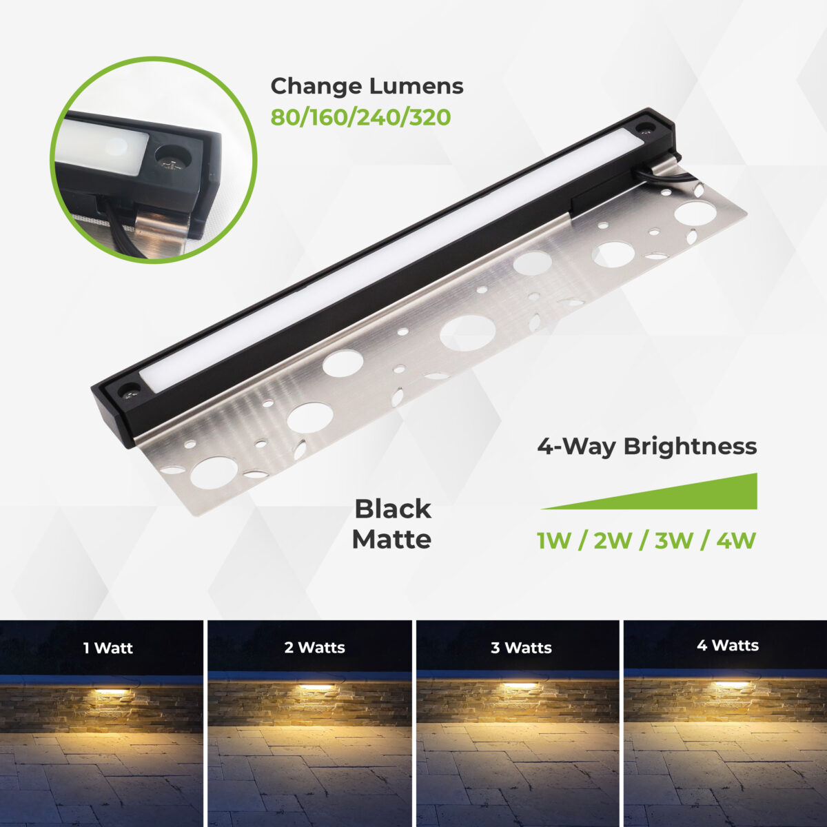 12 inch LED Hardscape Light, 1-4 Watts Dimmable, Easy Replaceable Feature, 3 Mounting Plates For Retaining Walls & Outdoor Paver Steps Lighting, 50K Hours Lifespan, Black Finish (6-pack) - Image 4