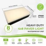 Solar Paver Light 4×8 Inch 2700K warm white stainless steel glare free lighting for driveways patios and gardens waterproof heavy duty drive over rated up to 18 hours continuous lighting