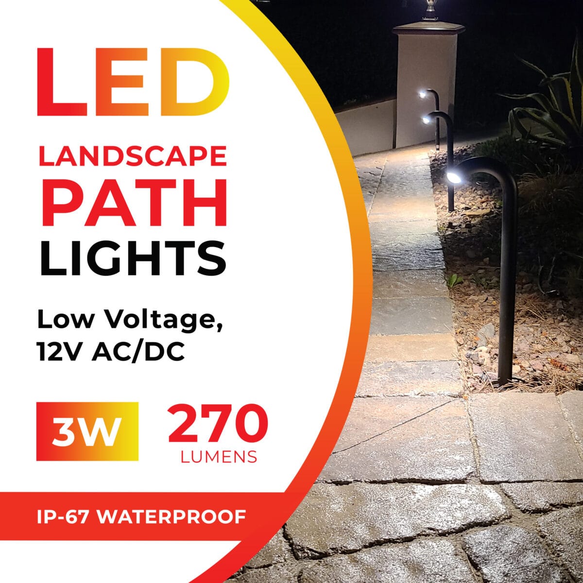 3W LED Landscape Bollard Path Light, Modern Curved Design, 12V Low Voltage, IP67 Waterproof, for Pathways, Driveways and Walkways, Brown Finish (4 Pack) - Image 2