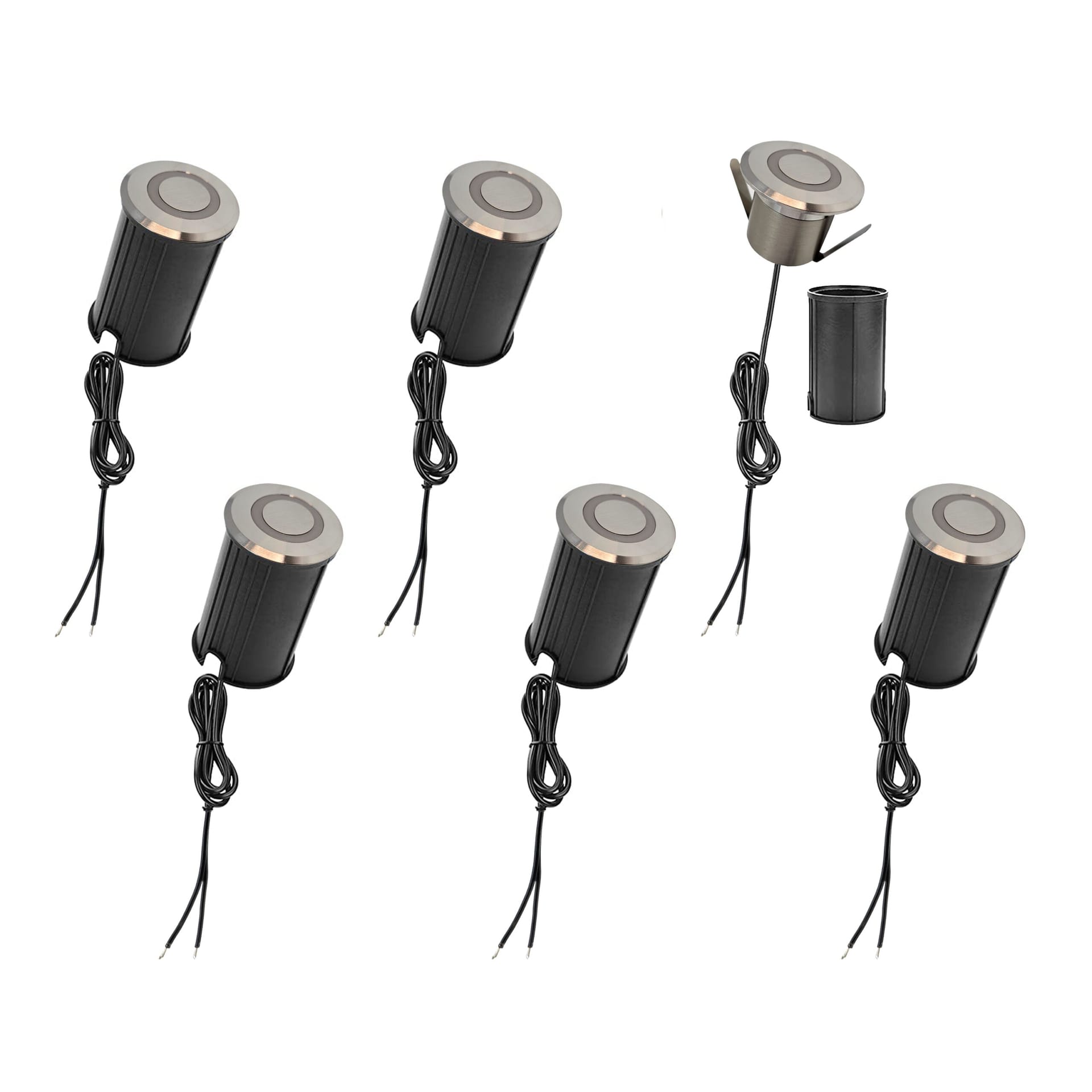 2-3-scaled-1.jpg LED In-Ground Pavers Ambiance Lights, Ring Light Effect. Ideal for Decks, Driveways, Patios, Stainless Steel Color, 6-Pack - Image 1