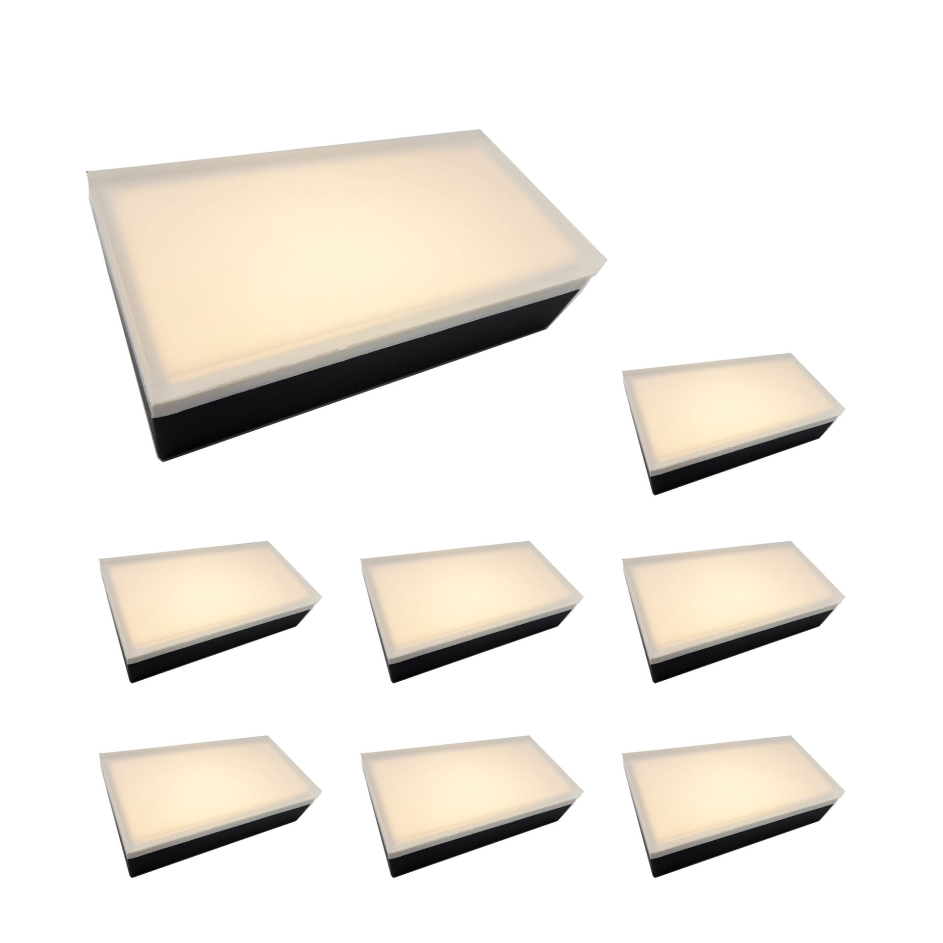 4x8-8packs-paver-lights-1-scaled-1.jpg 8-Pack Paver Light 4×8 Inch, Glare-Free 2700K Brick Lighting For Paver Driveways, Pathways, Patios & Garden, 12V Waterproof & Drive-Over Rated - Image 1