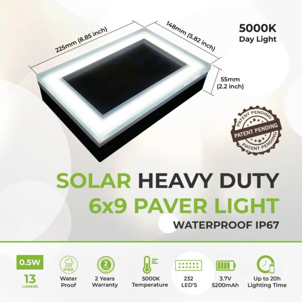 Solar Paver Light 6×9 inch, 5000K Up to 12 Hours of Continuous Lighting, Stainless Steel, Glare-Free for Driveways & Garden, Waterproof & Drive-Over - Image 3