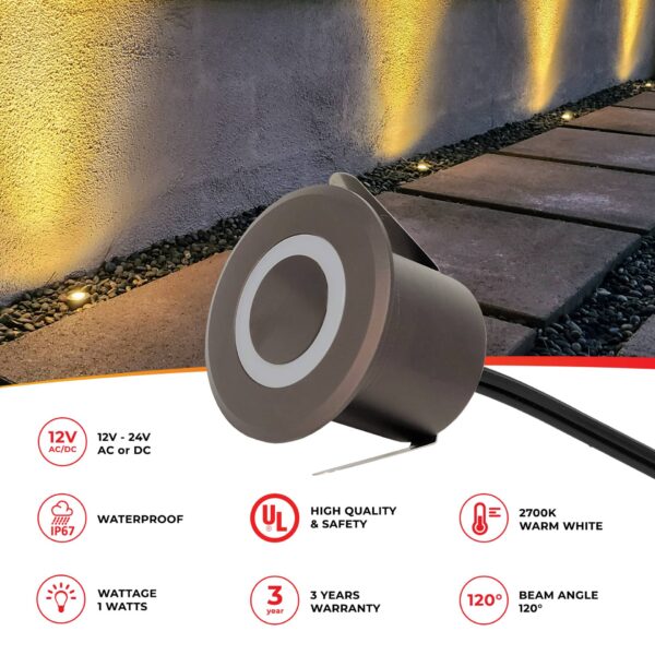 LED In-Ground Pavers Ambiance Lights, Ring Light Effect. Ideal for Decks, Driveways, Patios, Brown Color, 6-Pack - Image 9