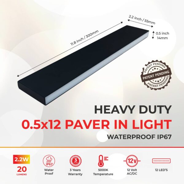 Paver Light Slim 0.5x12 Inch 5000K Glare-Free Brick Lighting For Pavers, Walls, Driveway, Pathway & Garden,  12V Waterproof, Drive-Over Rated - Image 2