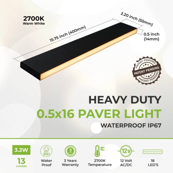 Paver Light Slim 0.5x16 Inch 2700K Brick Lighting For Pavers, Driveway, Pathway Patio, & Garden, 12V Waterproof IP67, Drive-Over Rated - Image 3