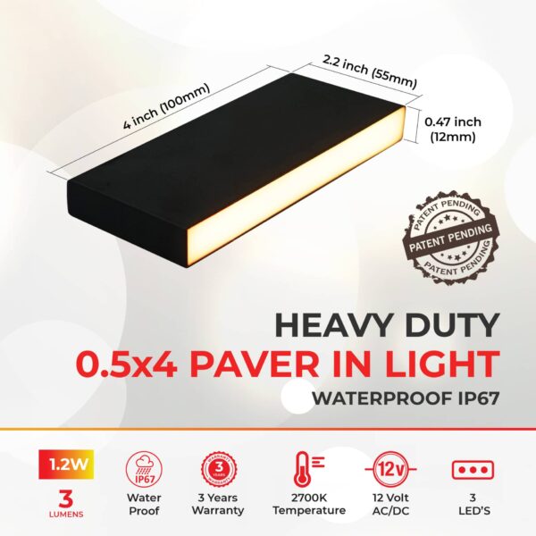 Paver Light Slim 0.5x4 Inch, 2700K Linear Lighting for Driveways, Walkways and Paver Borders 12V, IP67 Waterproof, Drive-Over Rated - Image 3