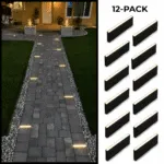 12-Pack Paver Light Slim 0.5x8 Inch Glare-Free Brick Lighting For Pavers, Walls, Driveway, Pathway & Garden, 2700K 12V Waterproof, Drive-Over Rated