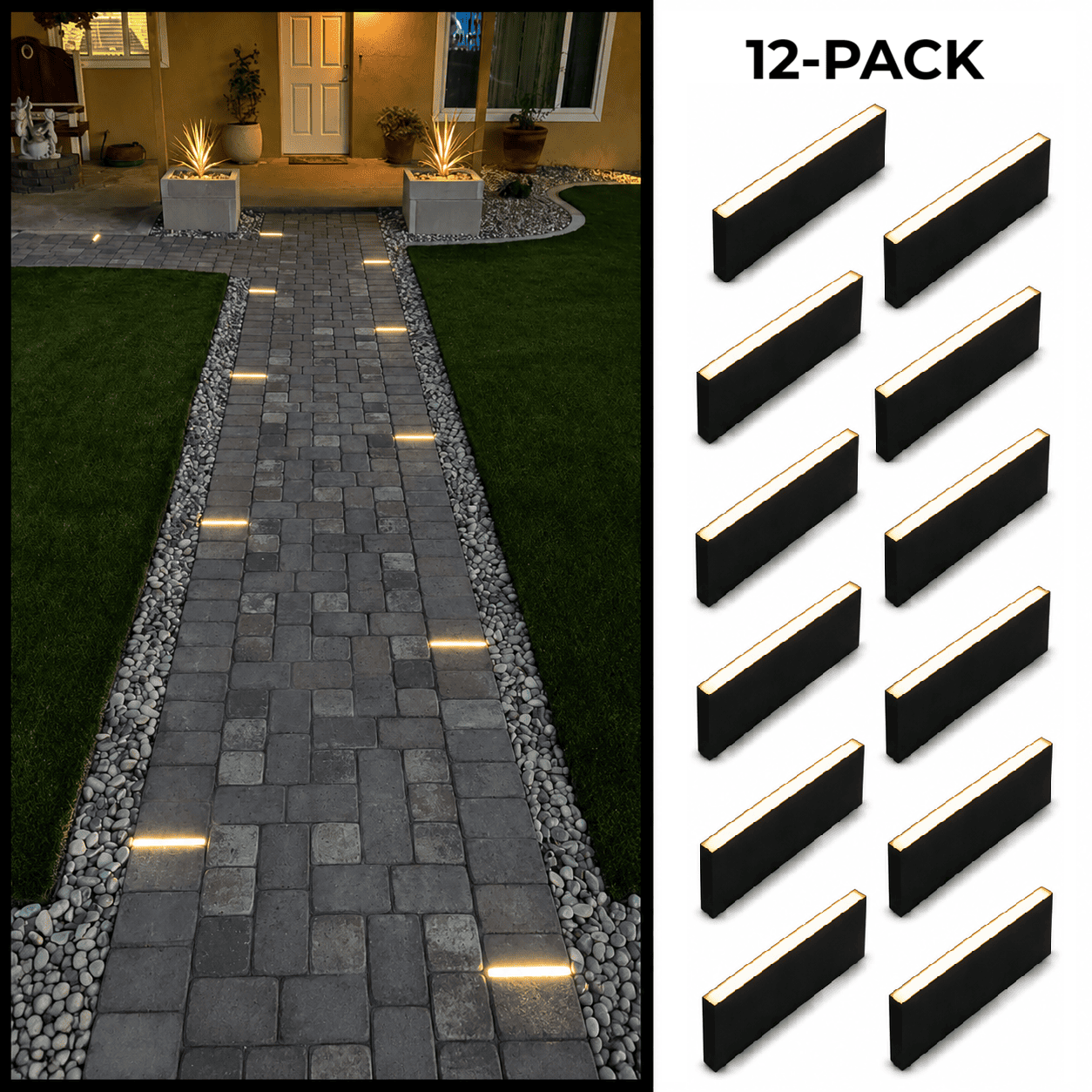 Lumengy 0.5x8 12 pack paver lights 2 12-Pack Paver Light Slim 0.5x8 Inch Glare-Free Brick Lighting For Pavers, Walls, Driveway, Pathway & Garden, 2700K 12V Waterproof, Drive-Over Rated - Image 1