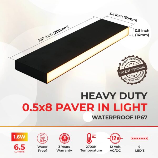 Paver Light 0.5x8 Inch 2700K Brick Lighting For Pavers, Driveway, Pathway Patio, & Garden, 12V Waterproof IP67, Drive-Over Rated - Image 3