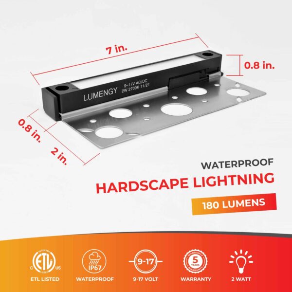 7 inch 2W Black Replaceable LED Hardscape lights, 2700K, Best For Paver Steps, Retaining Walls & Outdoor Step Lighting (6-pack) - Image 7
