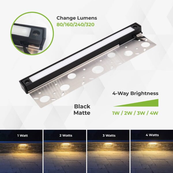 12 inch LED Hardscape Light, 1-4 Watts Dimmable, 2700K, Easy Replaceable Feature, 3 Mounting Plates For Retaining Walls & Outdoor Paver Steps Lighting, 50K Hours Lifespan, Black Finish (6-pack) - Image 4