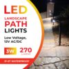 3W LED Landscape Bollard Path Light, Modern Curved Design, 12V Low Voltage, IP67 Waterproof, for Pathways, Driveways and Walkways, Black Finish (4 Pack) - Image 2