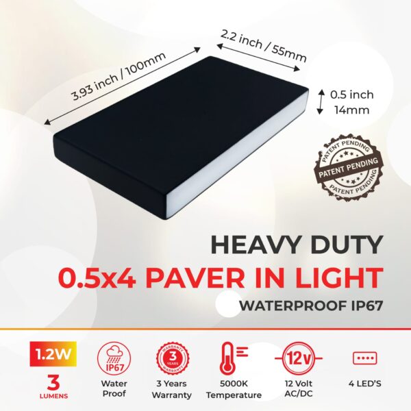 Paver Light 0.5x4 Inch 5000K Brick Lighting For Pavers, Driveway, Pathway Patio, & Garden, 12V Waterproof IP67, Drive-Over Rated - Image 2