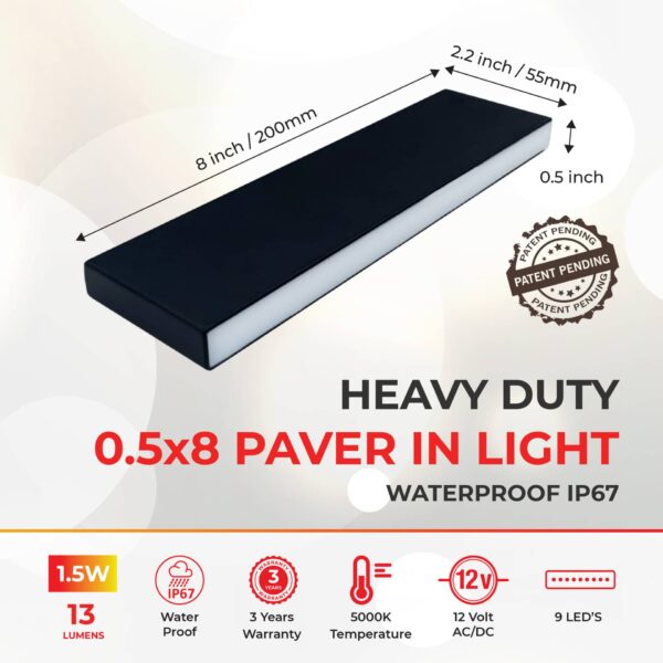 Paver Light 0.5x8 Inch 5000K Brick Lighting For Pavers, Driveway, Pathway Patio, & Garden, 12V Waterproof IP67, Drive-Over Rated - Image 2