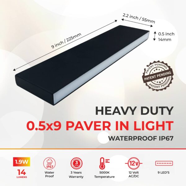 Paver Light 0.5x9 Inch 5000K Brick Lighting For Pavers, Driveway, Pathway Patio, & Garden, 12V Waterproof IP67, Drive-Over Rated - Image 2