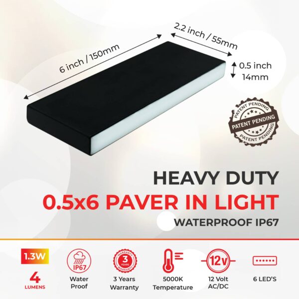Paver Light 0.5x6 Inch 5000K Brick Lighting For Pavers, Driveway, Pathway Patio, & Garden, 12V Waterproof IP67, Drive-Over Rated - Image 3
