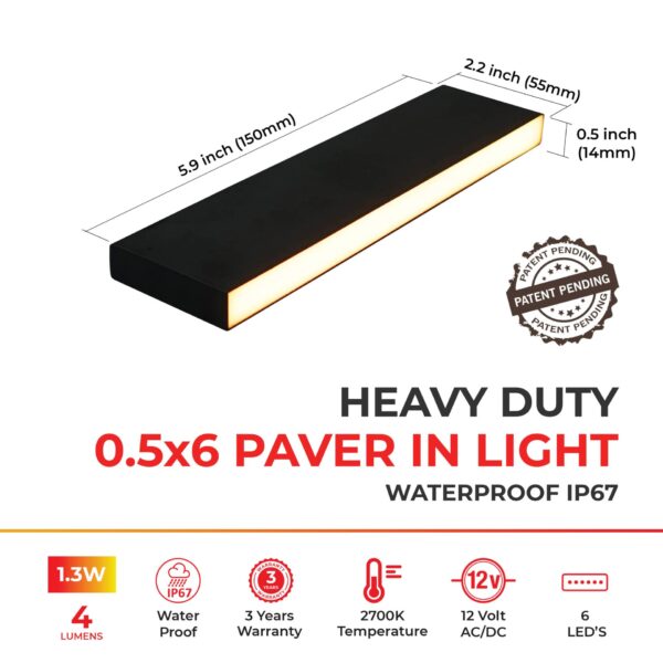 Paver Light 0.5x6 Inch 2700K Brick Lighting For Pavers, Driveway, Pathway Patio, & Garden, 12V Waterproof IP67, Drive-Over Rated - Image 3