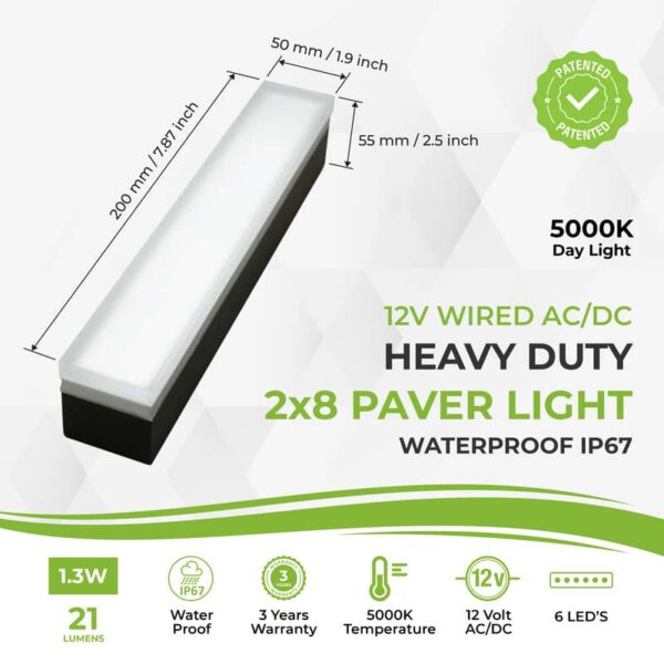Paver Light 2x8 Inch, 5000K Brick Lighting For Pavers, Driveway, Pathway Patio, & Garden, 12V Waterproof IP67, Drive-Over Rated - Image 2