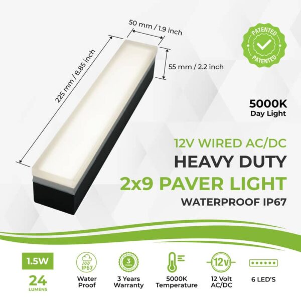 Paver Light 2x9 Inch, 5000K Brick Lighting For Pavers, Driveway, Pathway Patio, & Garden, 12V Waterproof IP67, Drive-Over Rated - Image 2