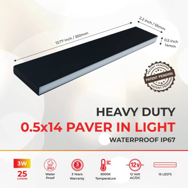 Paver Light Slim 0.5x14 Inch 5000K Brick Lighting For Pavers, Driveway, Pathway Patio, & Garden, 12V Waterproof IP67, Drive-Over Rated - Image 2