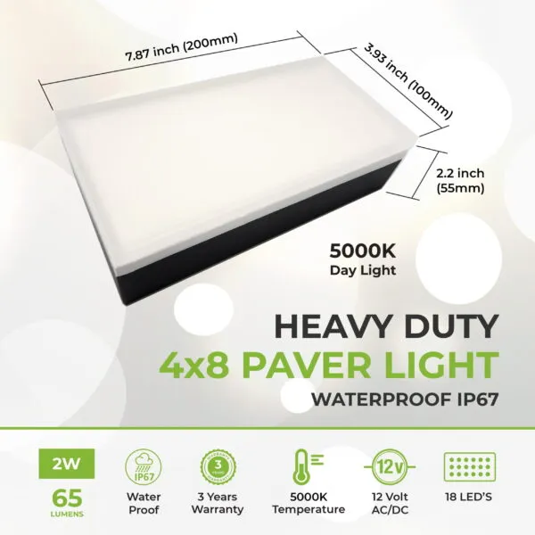 10-Pack Paver Light 4×8 Inch, Glare-Free 5000K Brick Lighting For Paver Driveways, Pathways, Patios & Garden, 12V Waterproof & Drive-Over Rated - Image 2