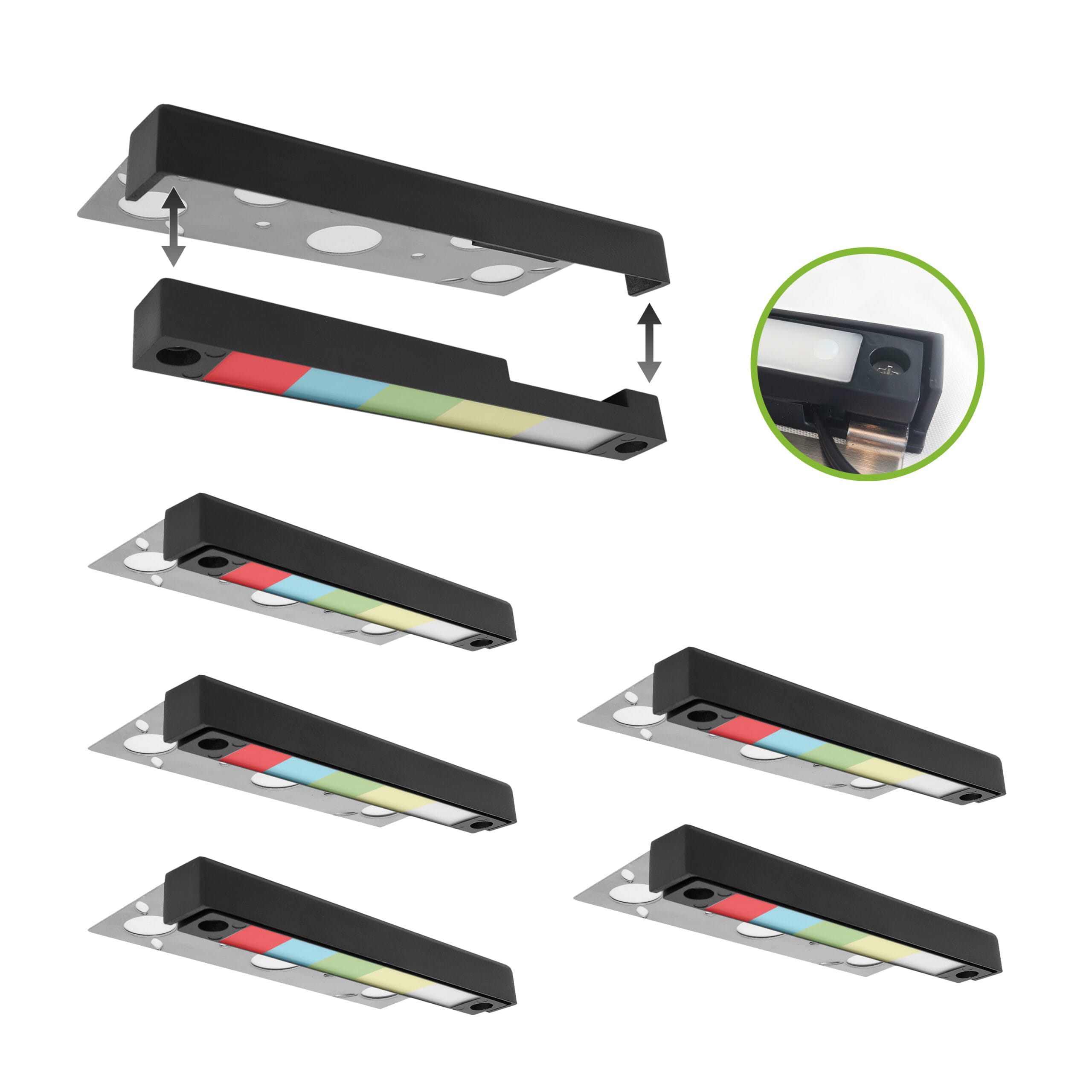 Lumengy RGBWW Hardscape light 4 7″ LED Hardscape Light, RGBWW Dimmable, 2700K, Replaceable, 3 Mounting Plates, Retaining Wall & Step Light, Black, 6-Pack - Image 1